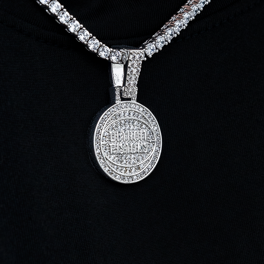 Detroit Pistons Official NBA Micro Logo Pendant in White Gold