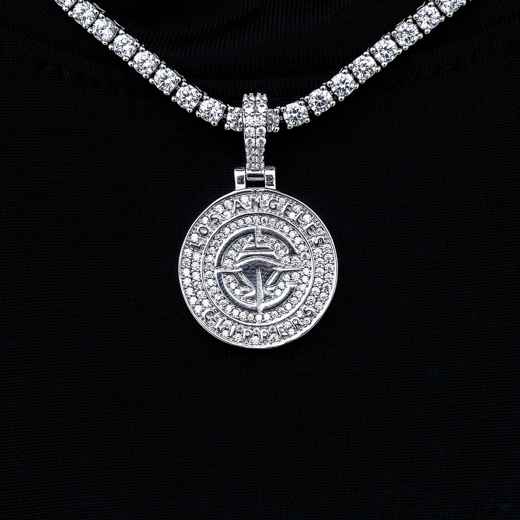 Los Angeles Clippers Official NBA Micro Logo Pendant in White Gold