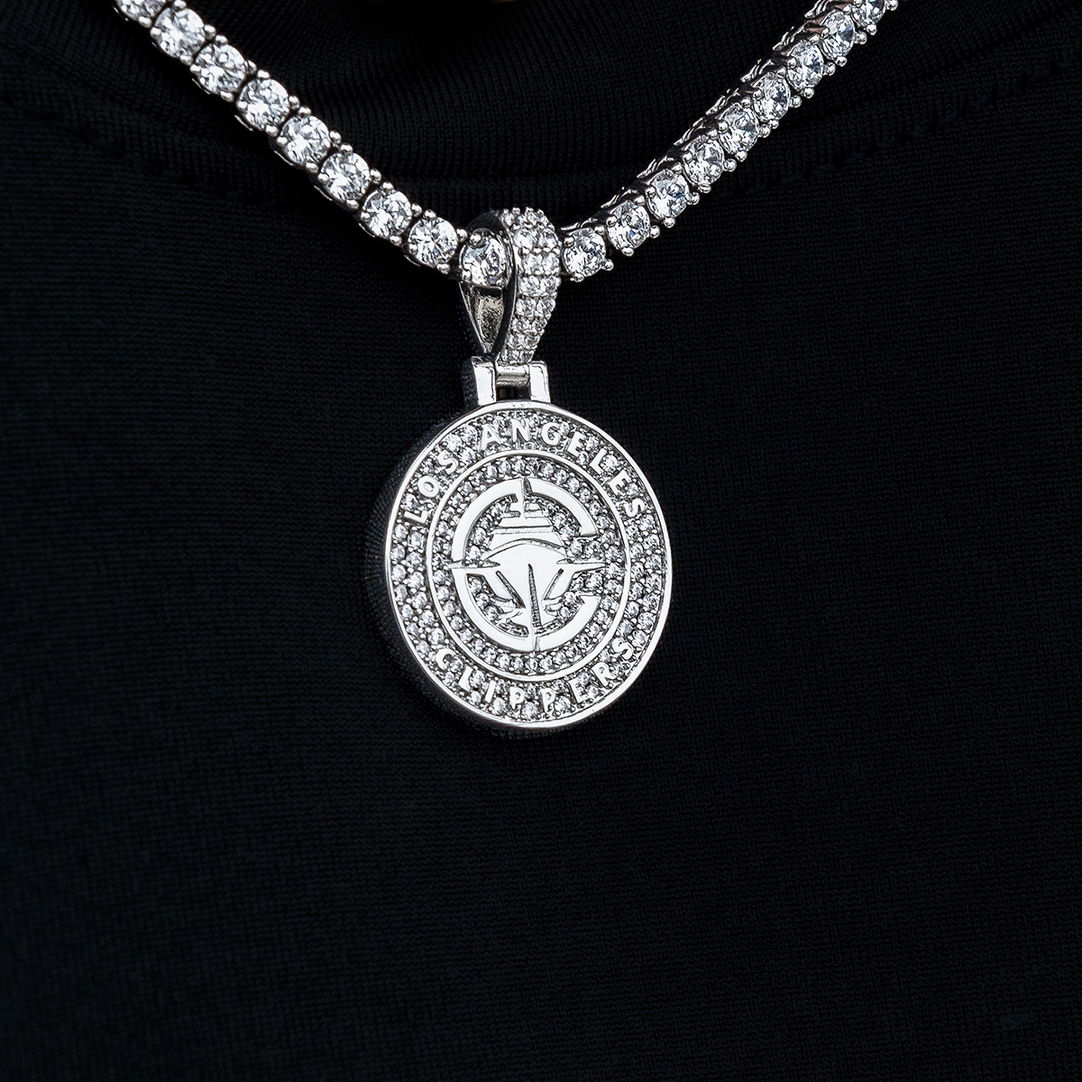 Los Angeles Clippers Official NBA Micro Logo Pendant in White Gold