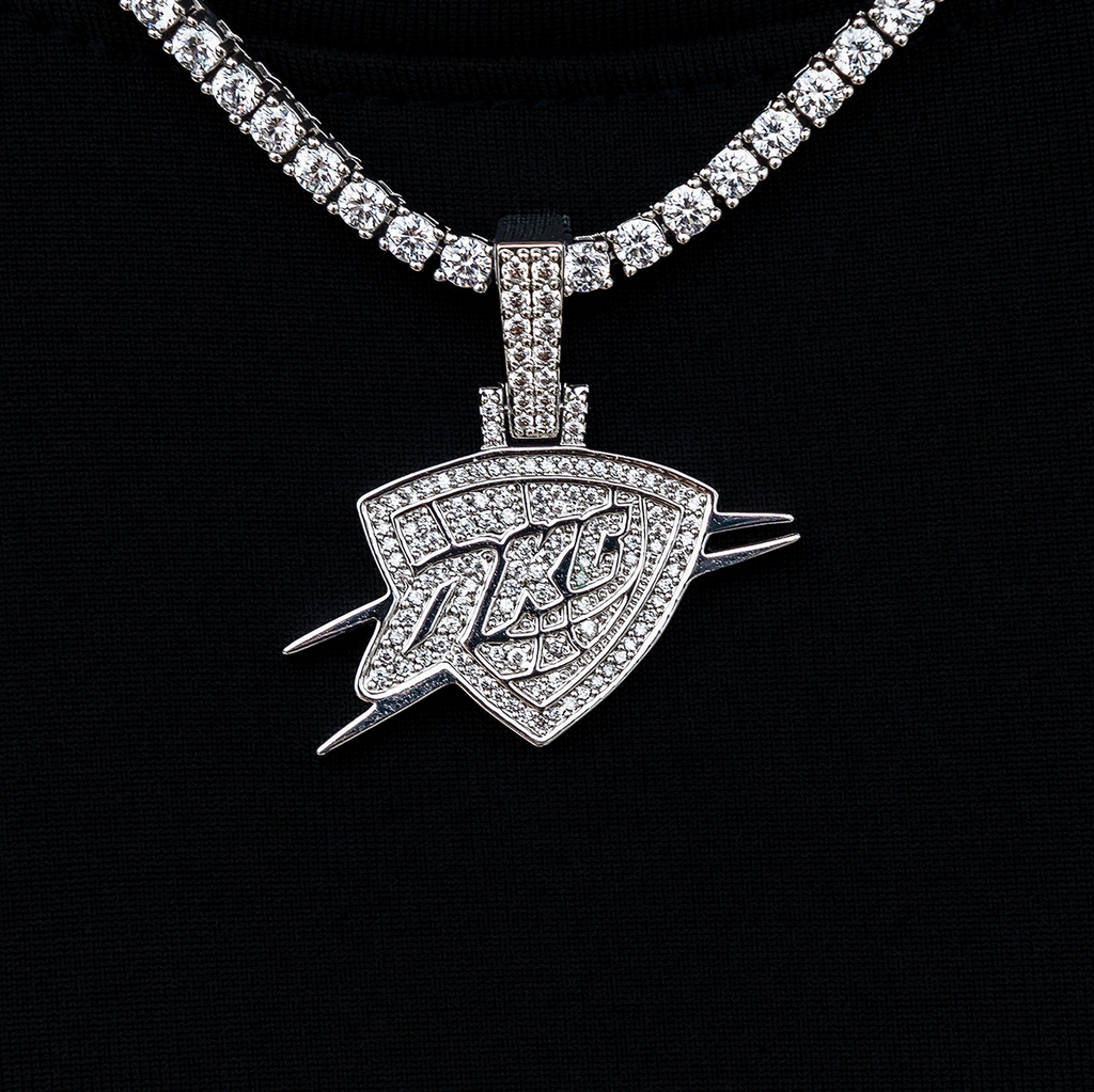 Oklahoma City Thunder OKC Official NBA Micro Logo Pendant in White Gold