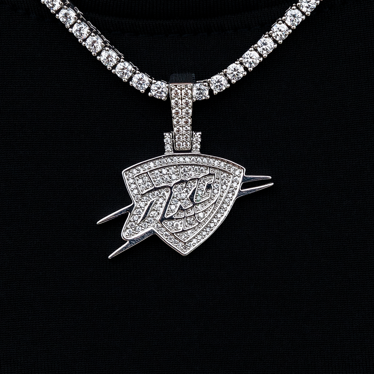 Oklahoma City Thunder OKC Official NBA Micro Logo Pendant in White Gold
