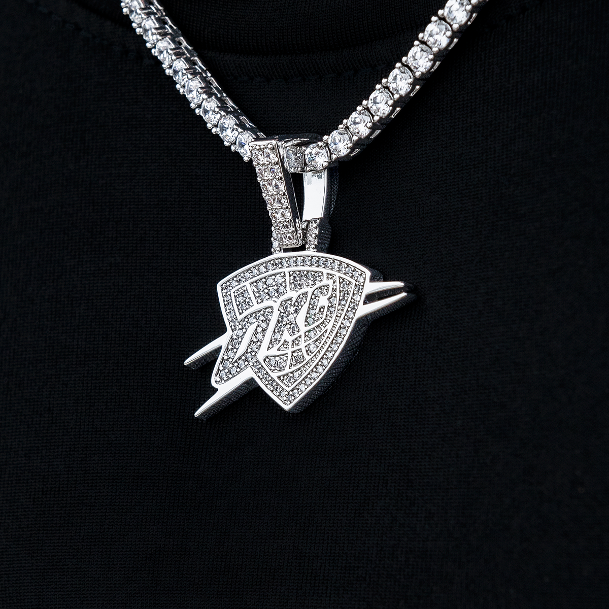 Oklahoma City Thunder OKC Official NBA Micro Logo Pendant in White Gold