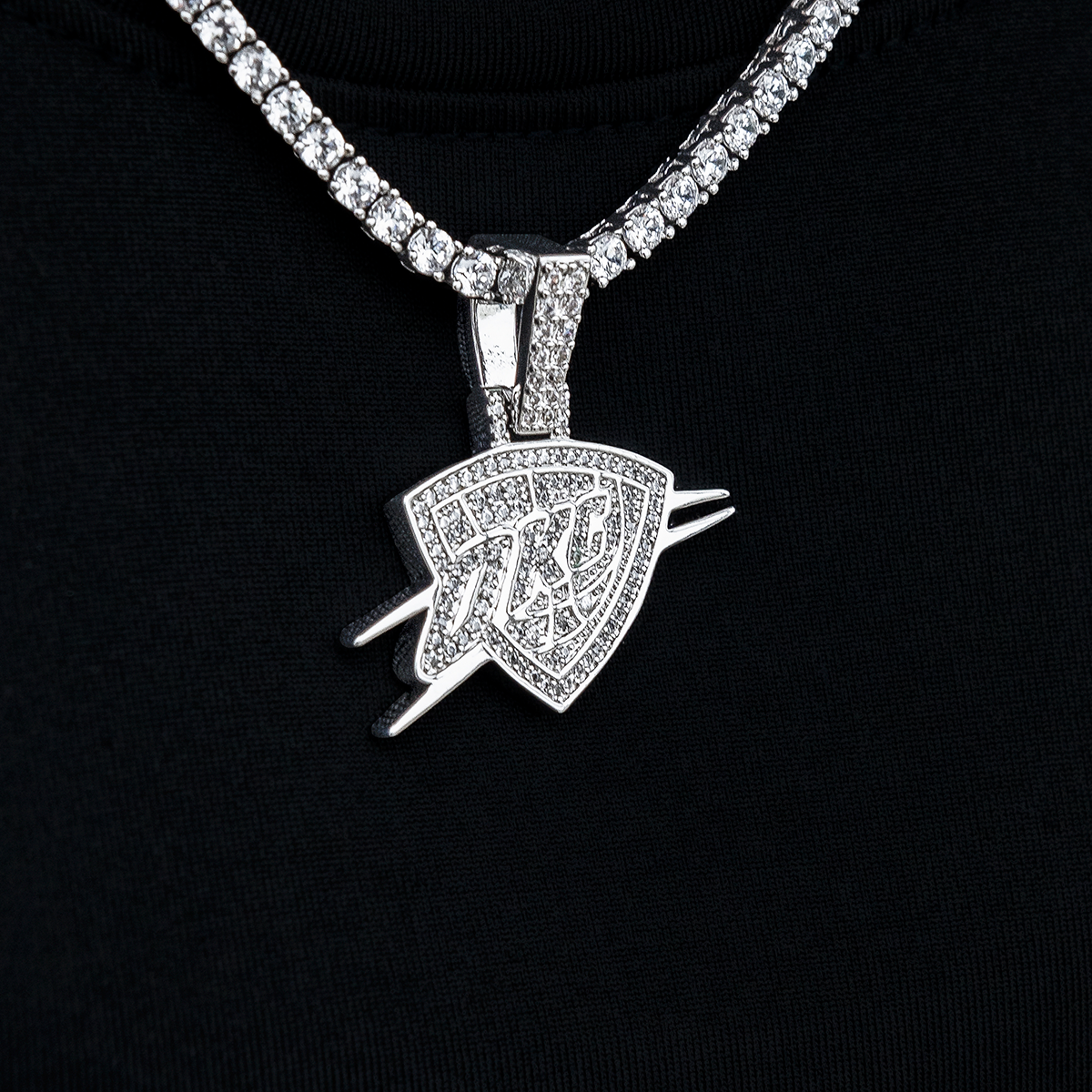 Oklahoma City Thunder OKC Official NBA Micro Logo Pendant in White Gold