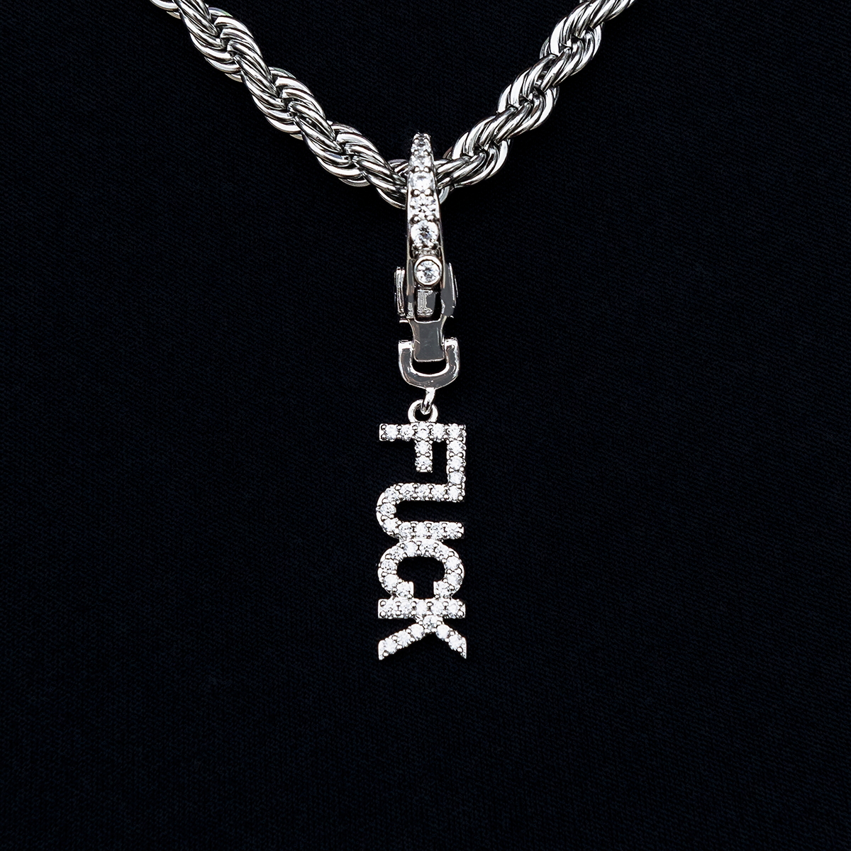"Fuck" Clip On Charm Pendant in White Gold
