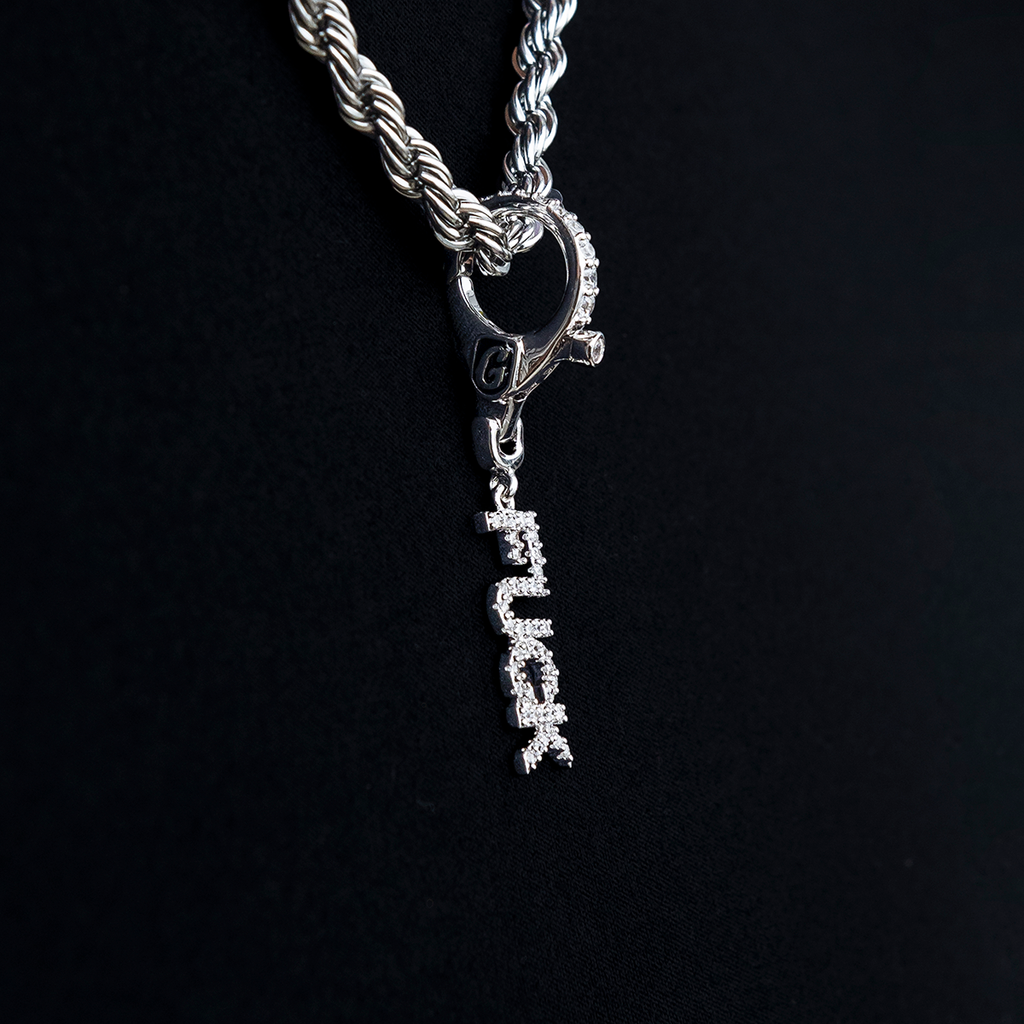 "Fuck" Clip On Charm Pendant in White Gold