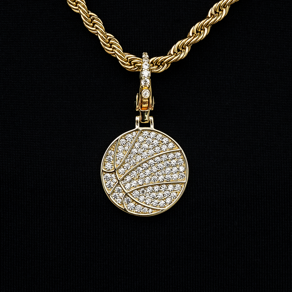Pave Basketball Clip On Pendant in Yellow Gold