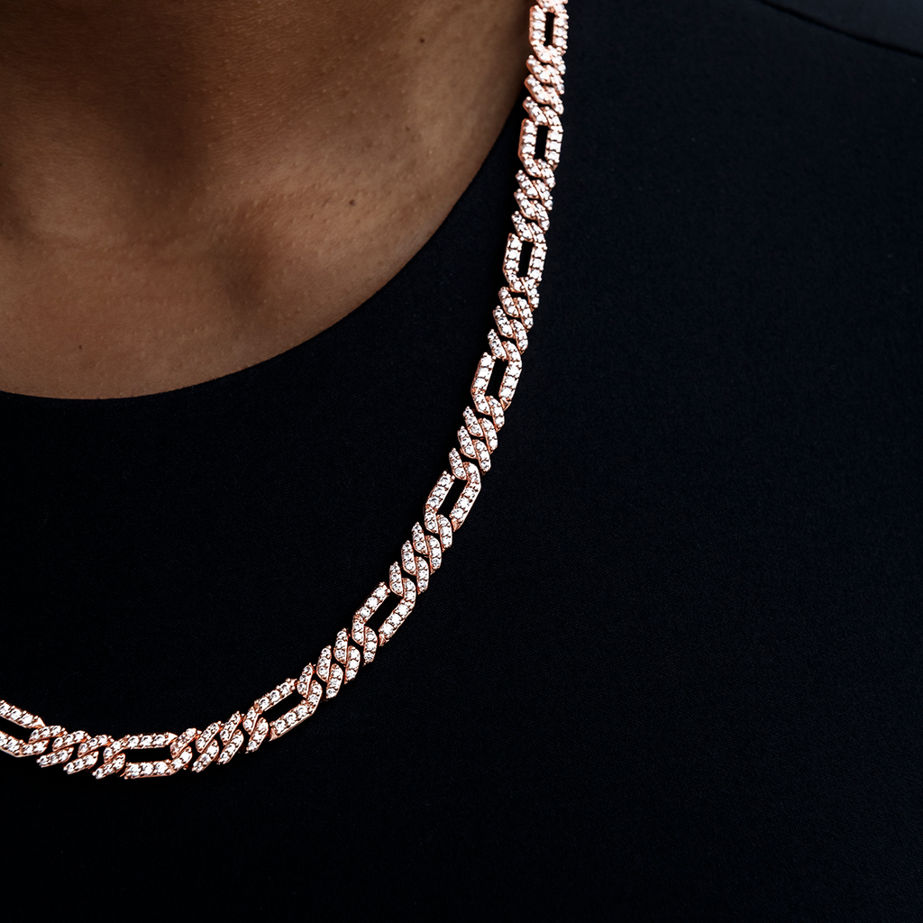 Diamond Figaro Necklace in Rose Gold- 6mm