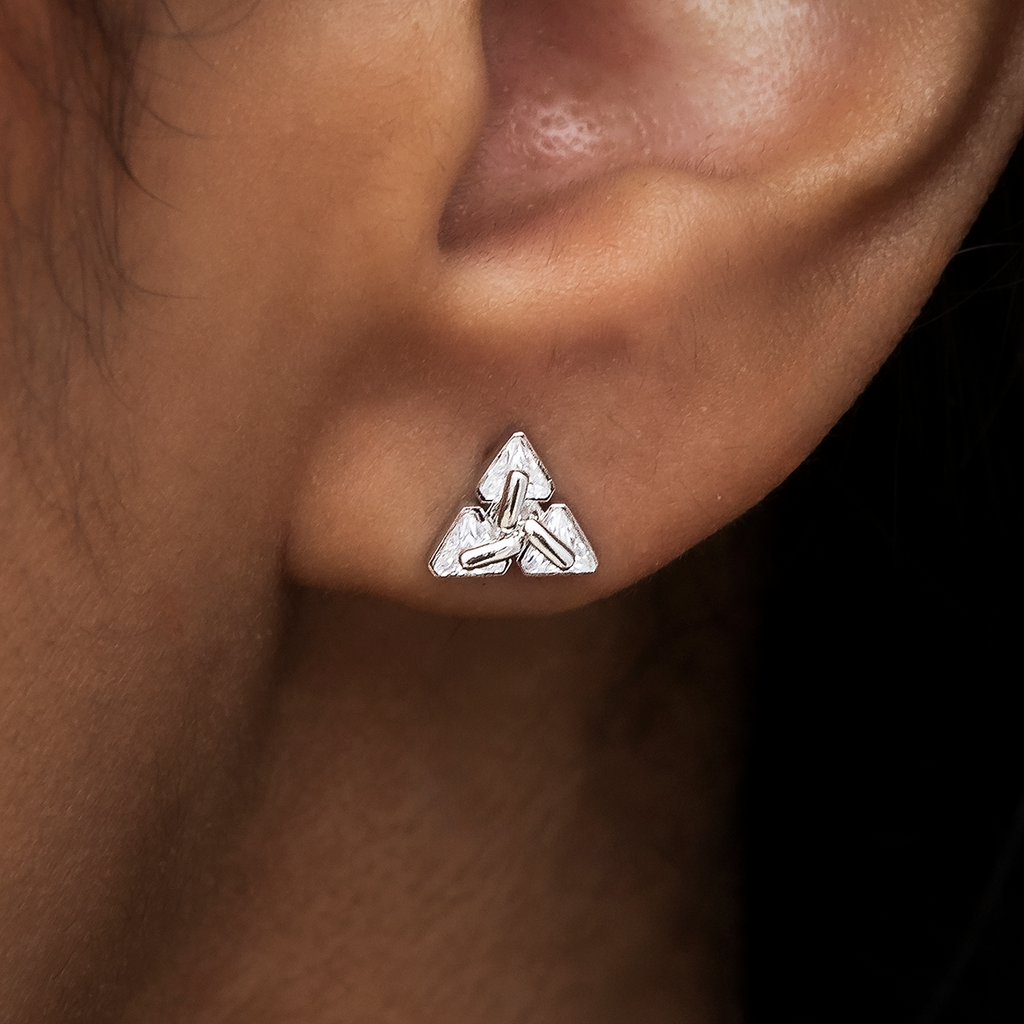 GLD Diamond Triangle Stud Earrings in White Gold