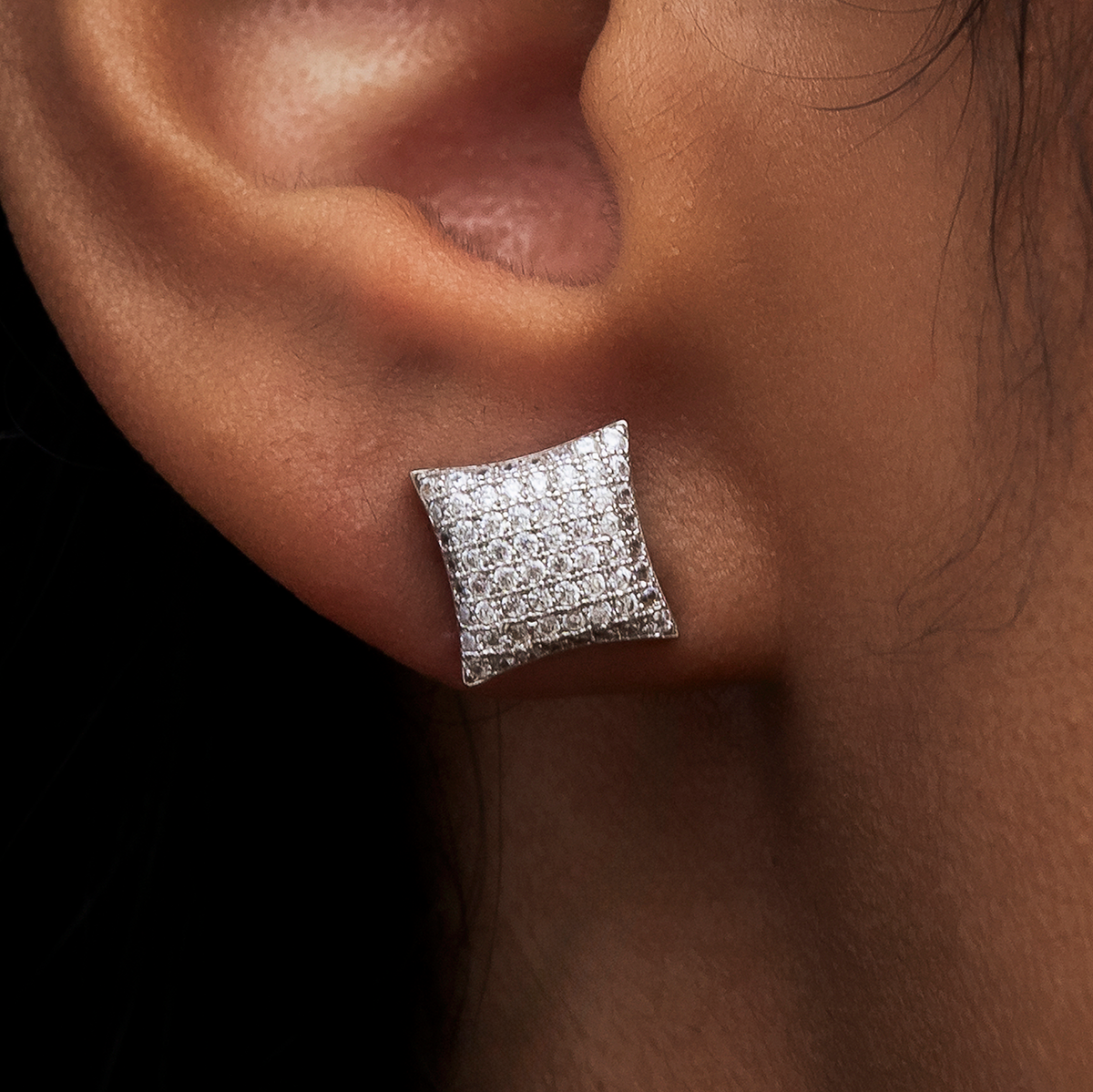 GLD Diamond Pave Cushion Cut Stud Earrings in White Gold