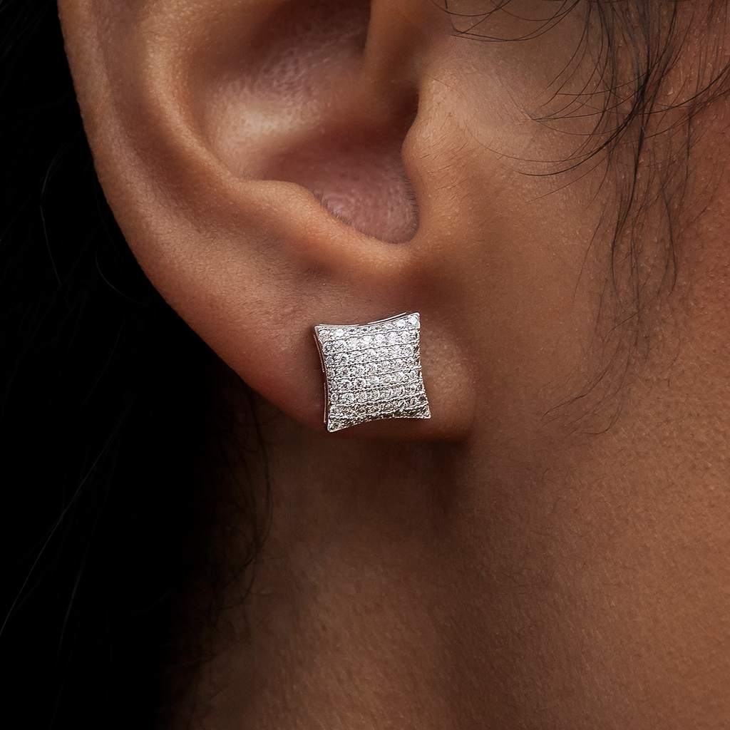 GLD Diamond Pave Cushion Cut Stud Earrings in White Gold