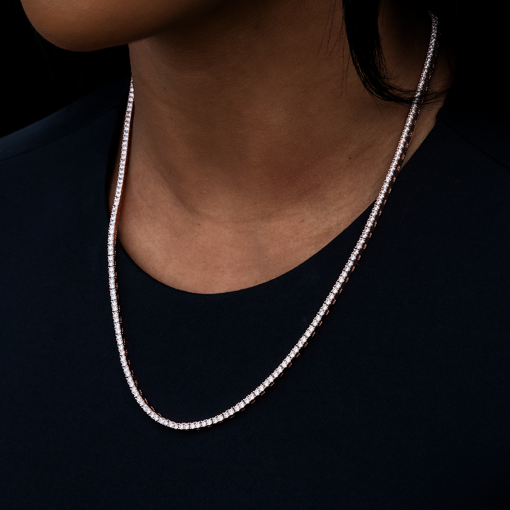 GLD Diamond Tennis Necklace in Rose Gold- 2mm