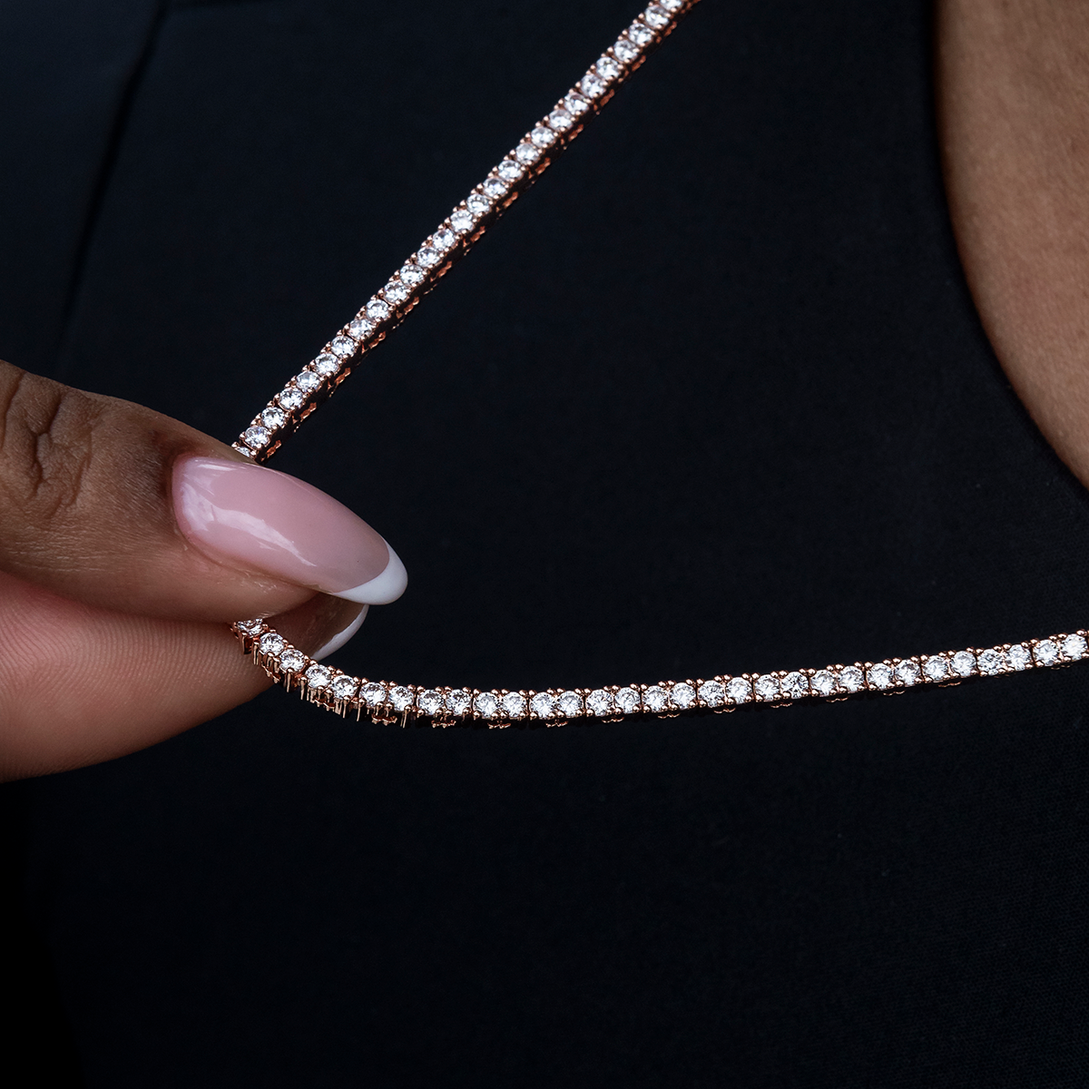 GLD Diamond Tennis Necklace in Rose Gold- 2mm