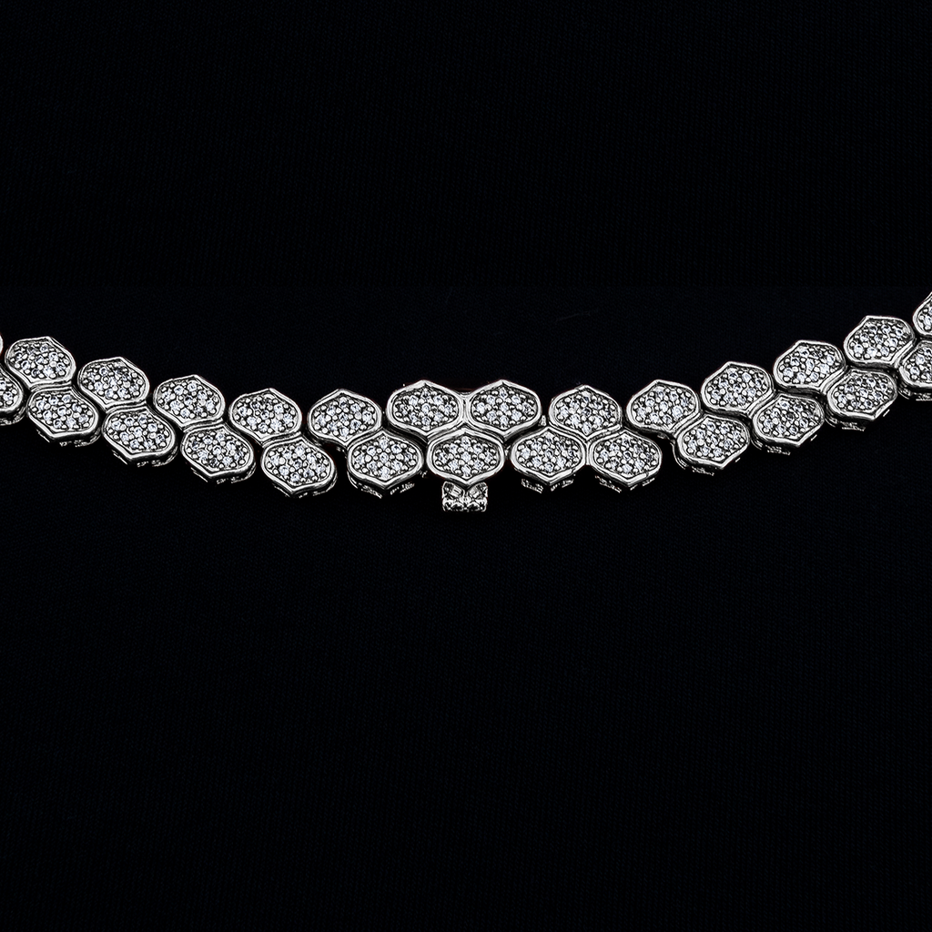 Diamond Pave Flat Snake Link Necklace in White Gold-4mm