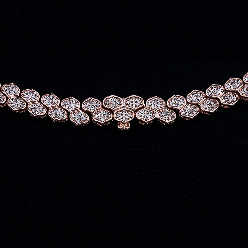 Diamond Pave Flat Snake Link Necklace in Rose Gold-4mm