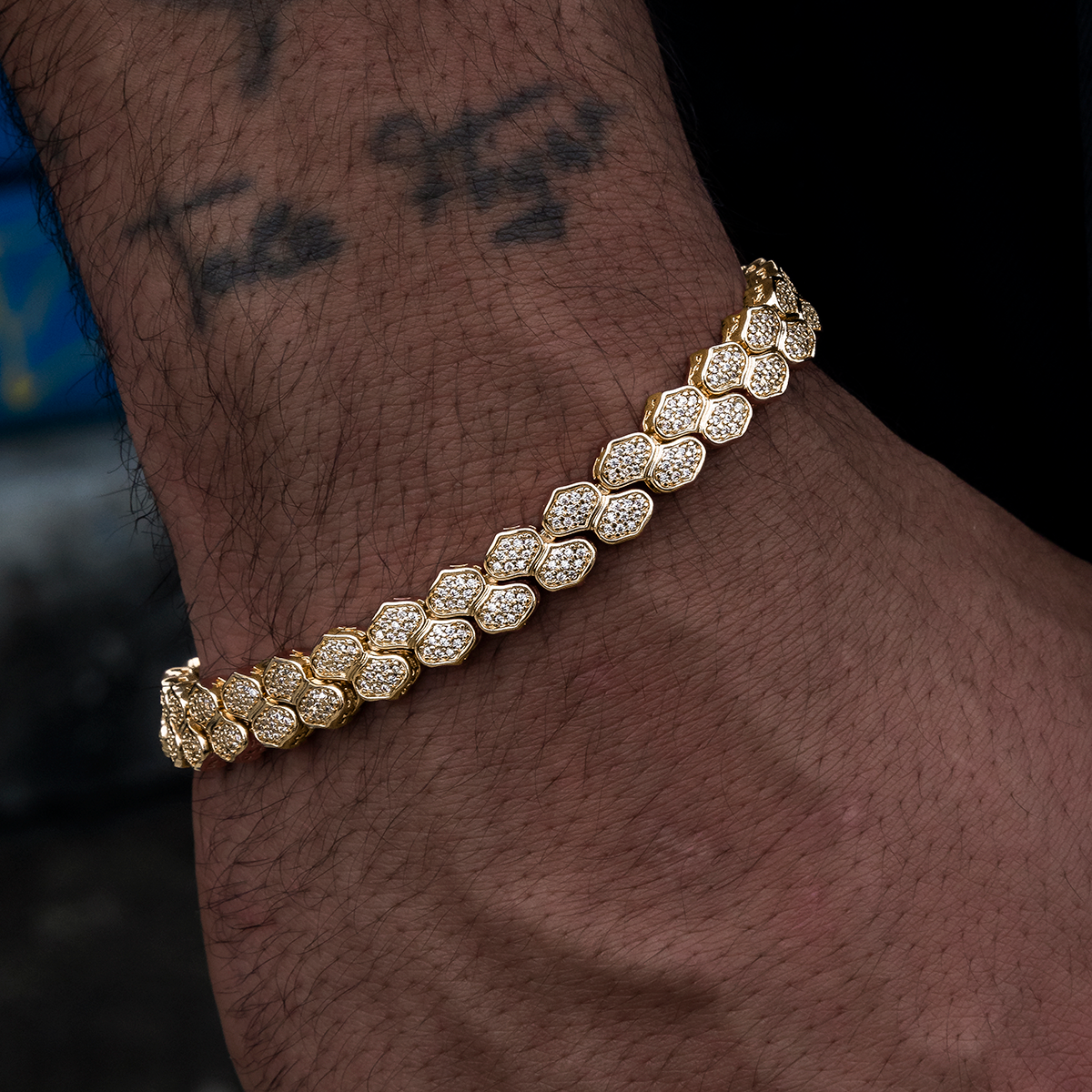 4mm Diamond Pave Flat Snake Link Bracelet - Yellow Gold