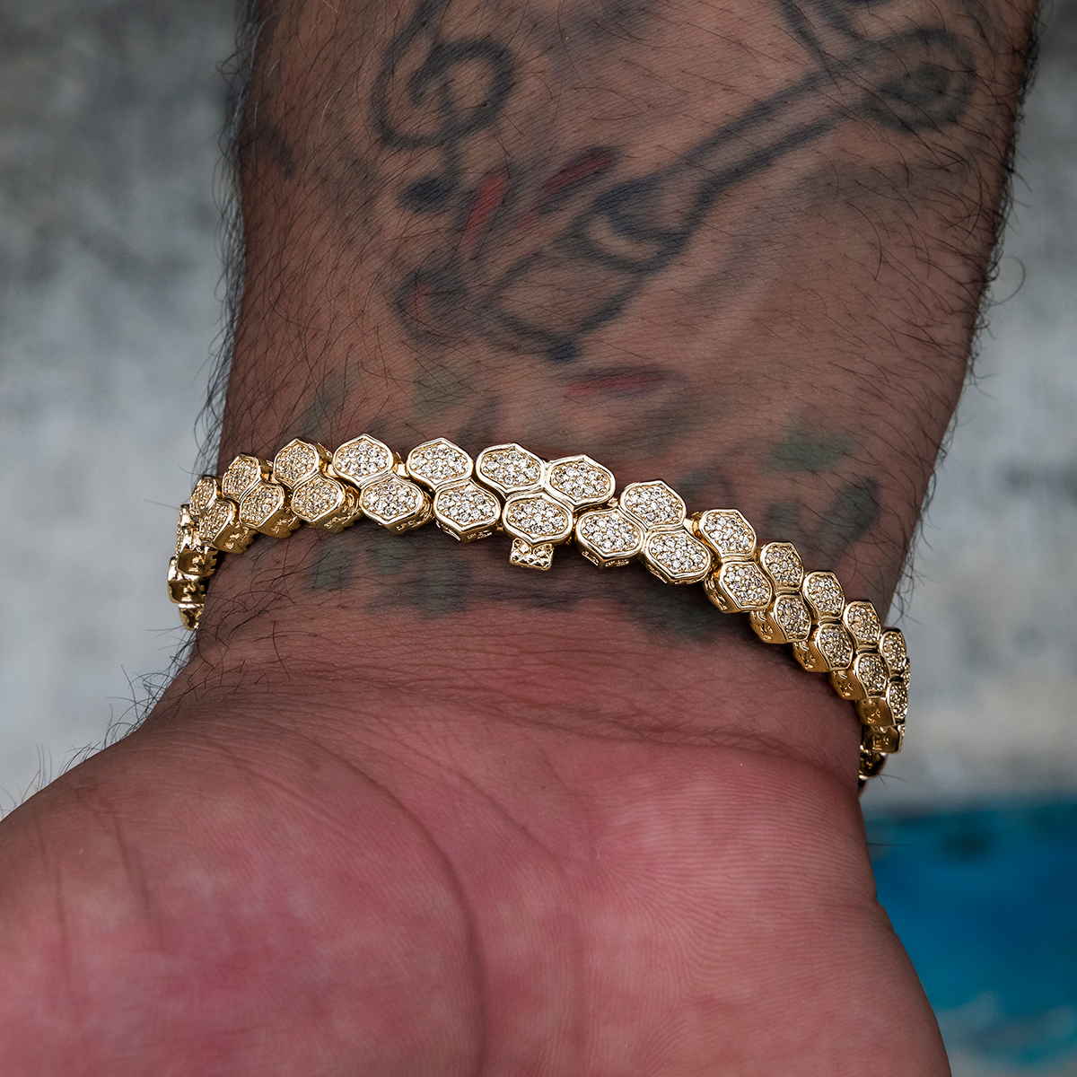 4mm Diamond Pave Flat Snake Link Bracelet - Yellow Gold