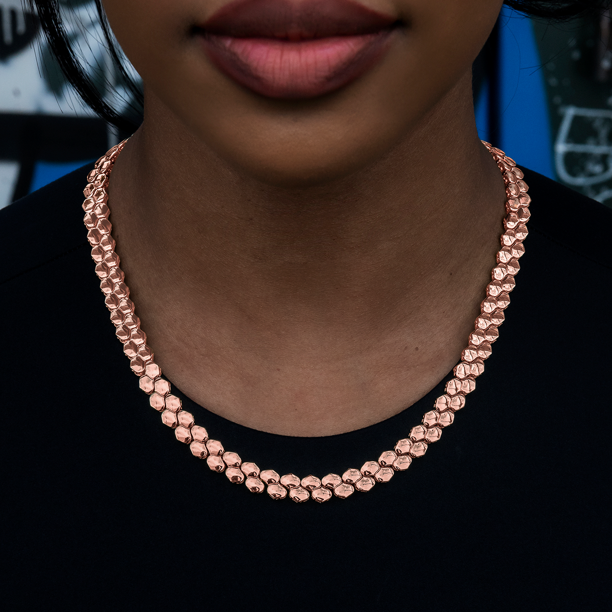 Flat Snake Link Necklace in Rose Gold -4mm
