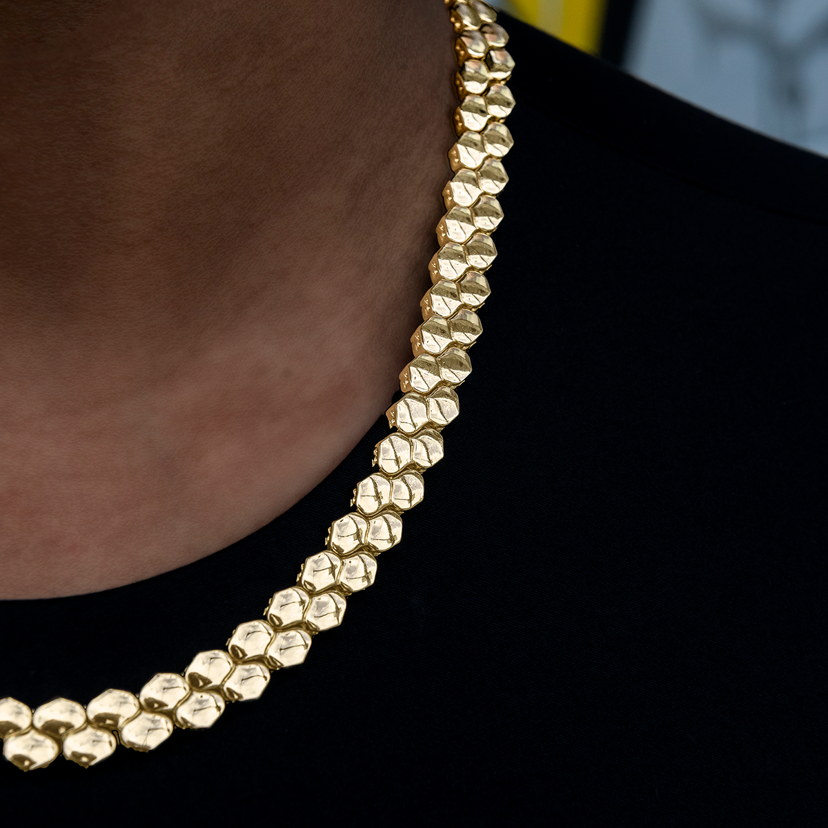 Flat Snake Link Chain in Yellow Gold -4mm