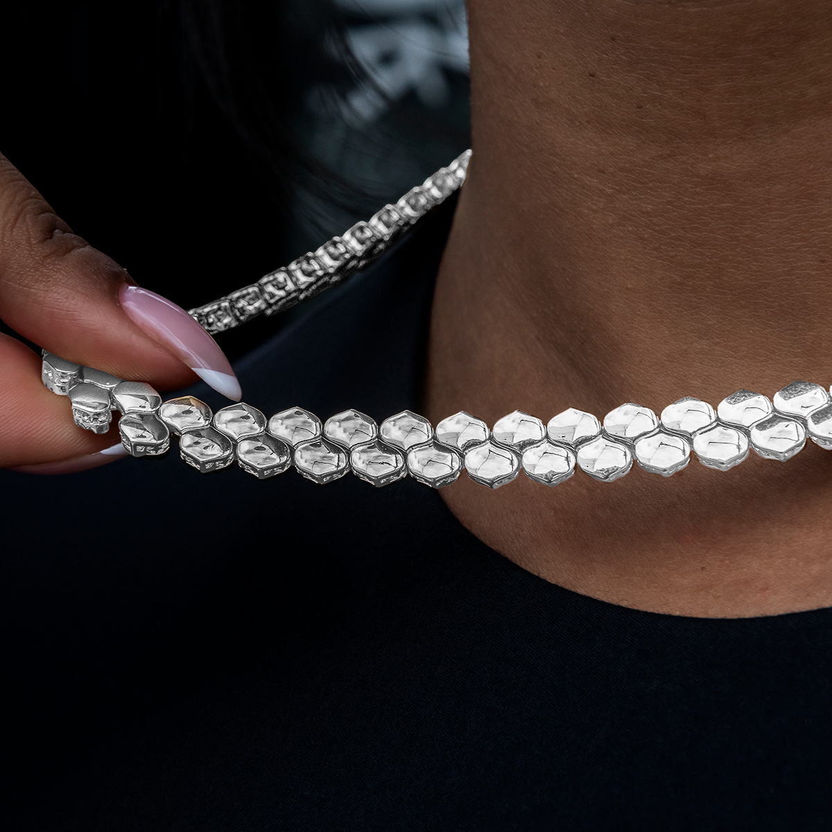 Flat Snake Link Necklace in White Gold-4mm