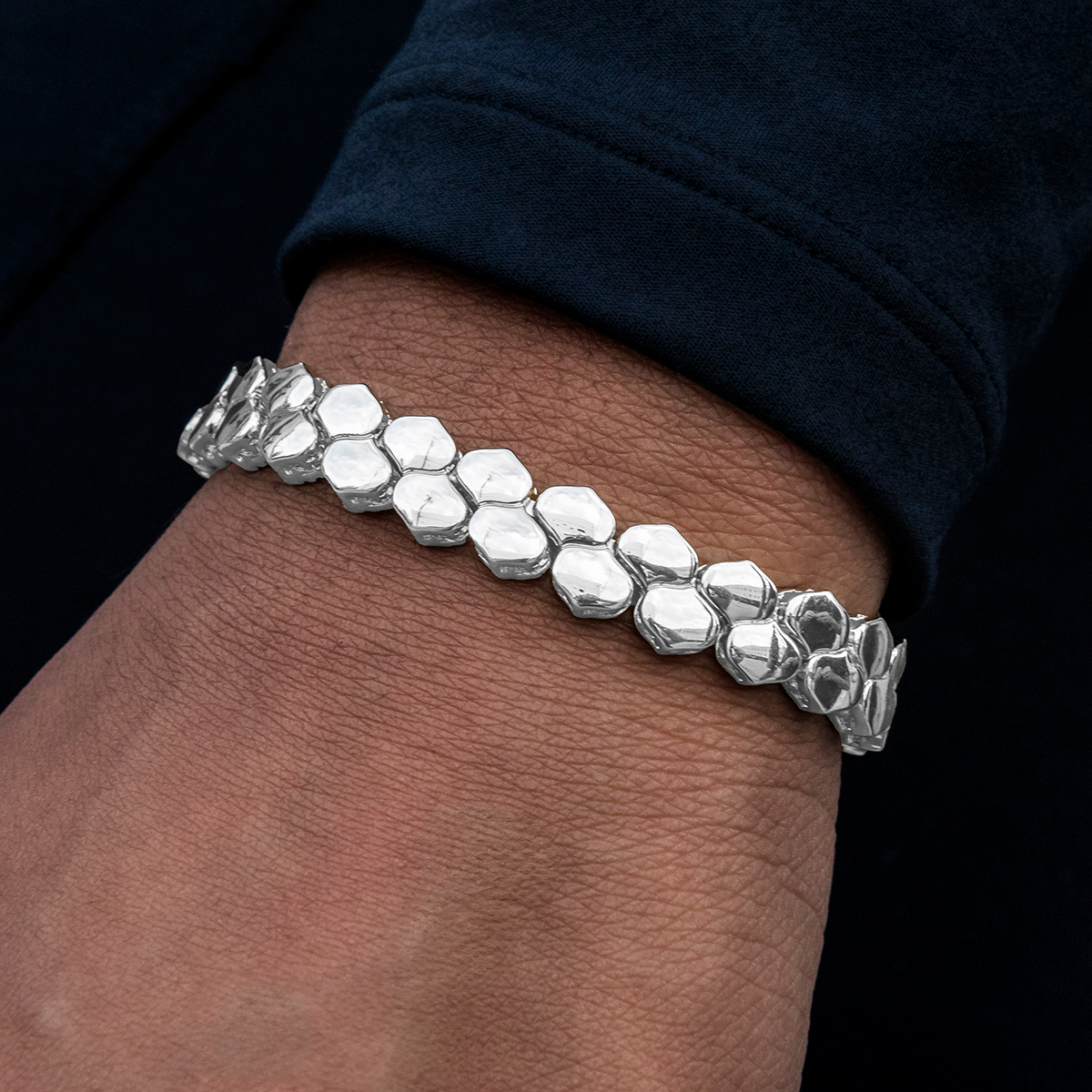 Flat Snake Link Bracelet in White Gold-4mm