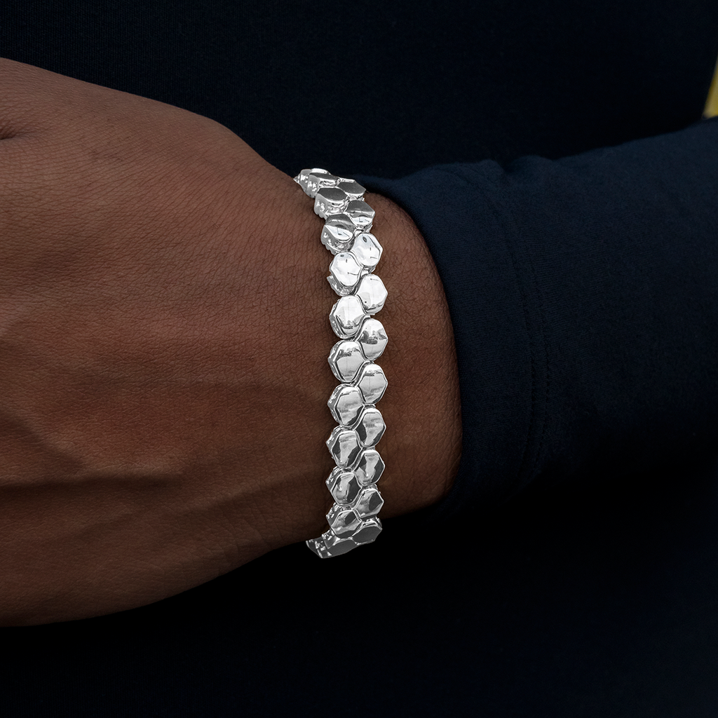 Flat Snake Link Bracelet in White Gold-4mm