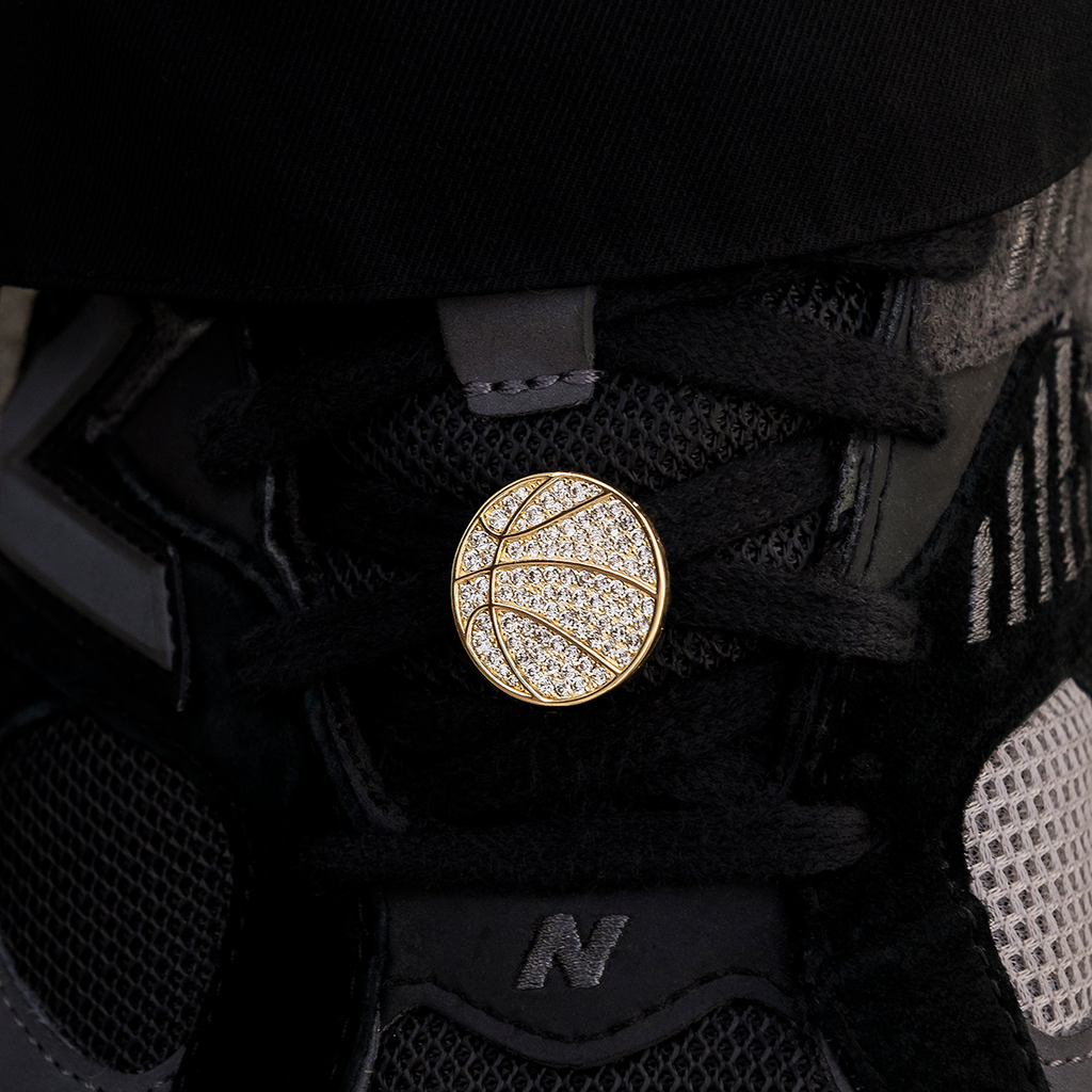 Pave Basketball Shoelace Charm in Yellow Gold