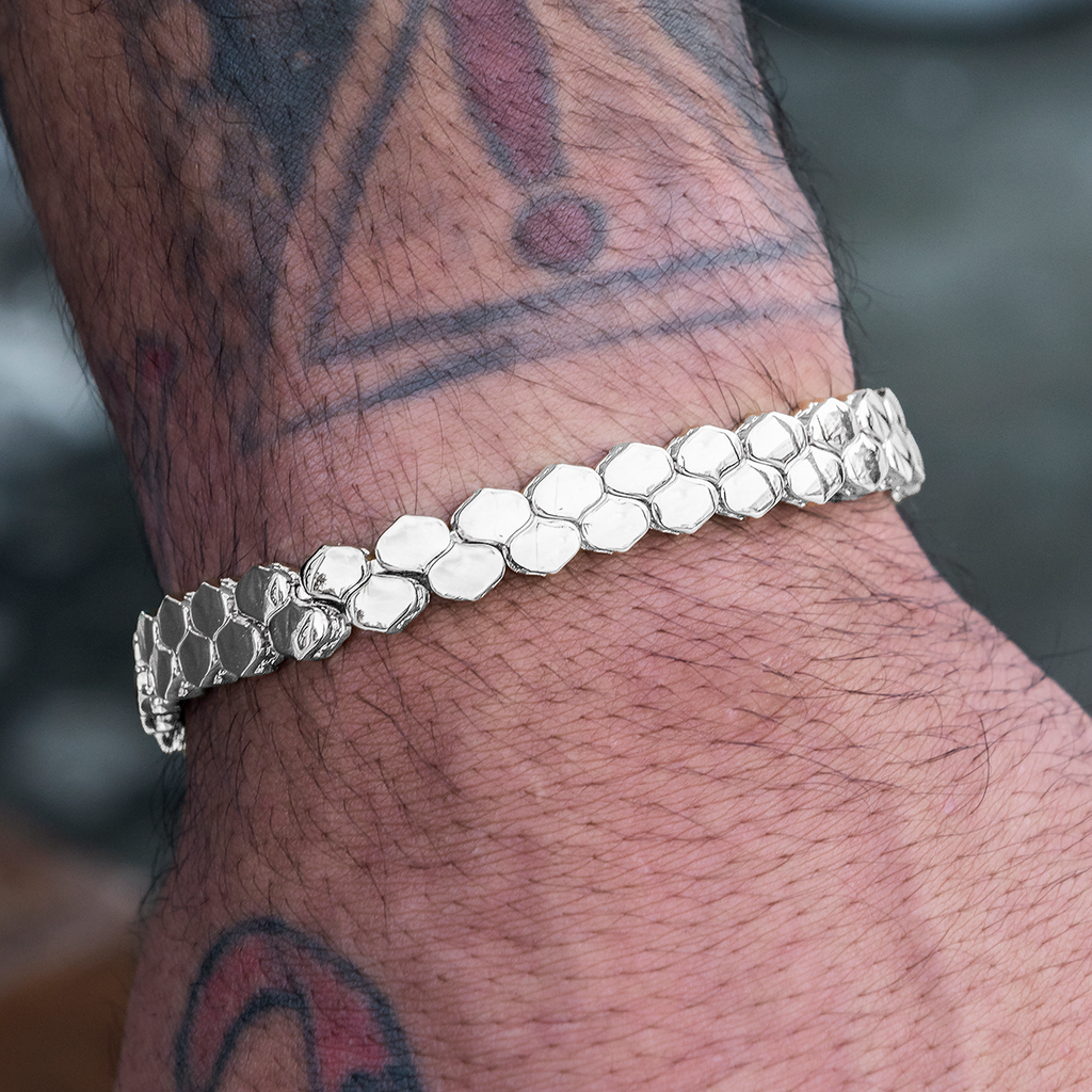 4mm Flat Snake Link Bracelet - White Gold
