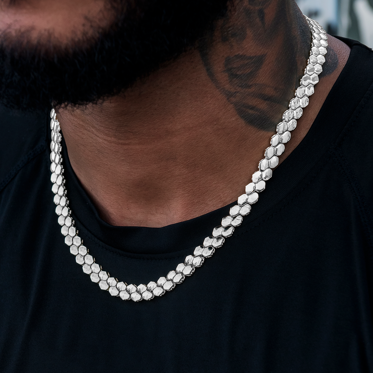 Flat Snake Link Chain in White Gold-4mm
