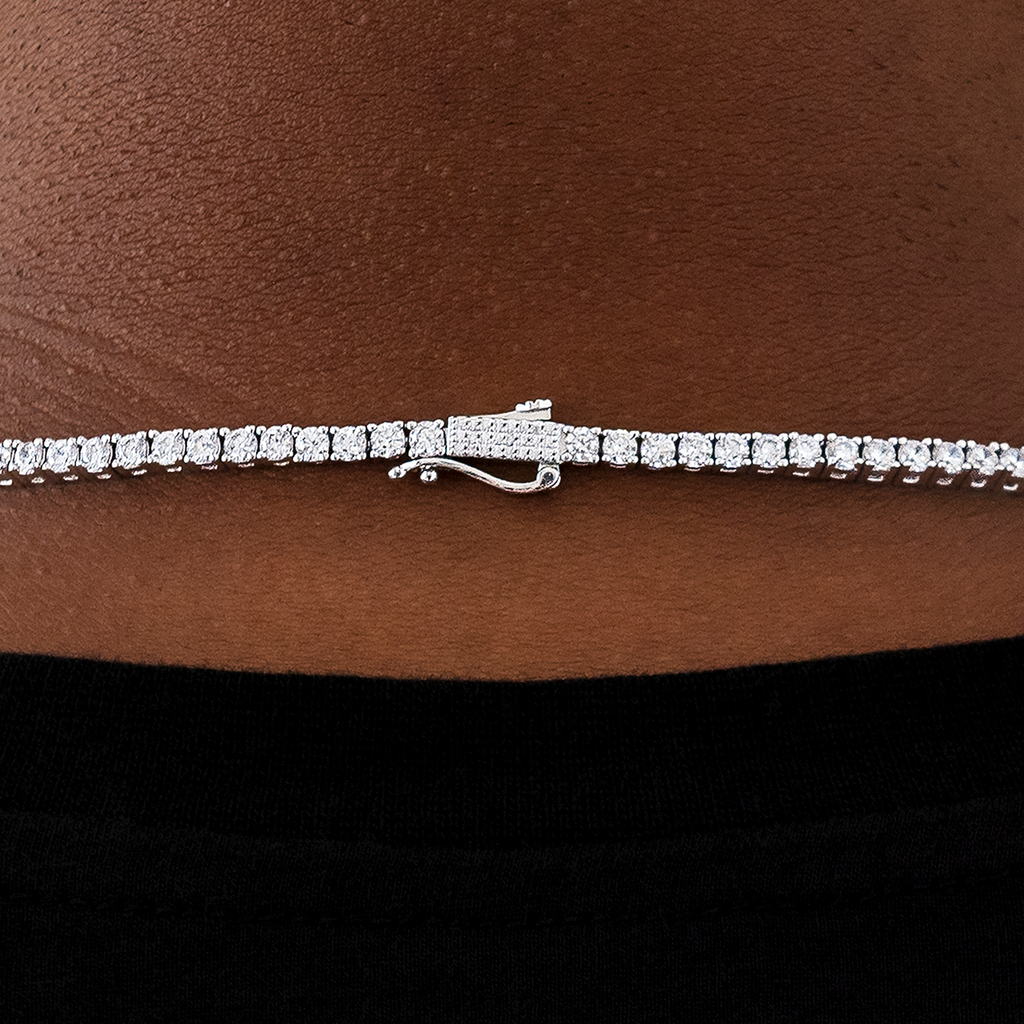 Diamond Cross Pendant + Diamond Tennis Chain in White or Yellow Gold - 3mm