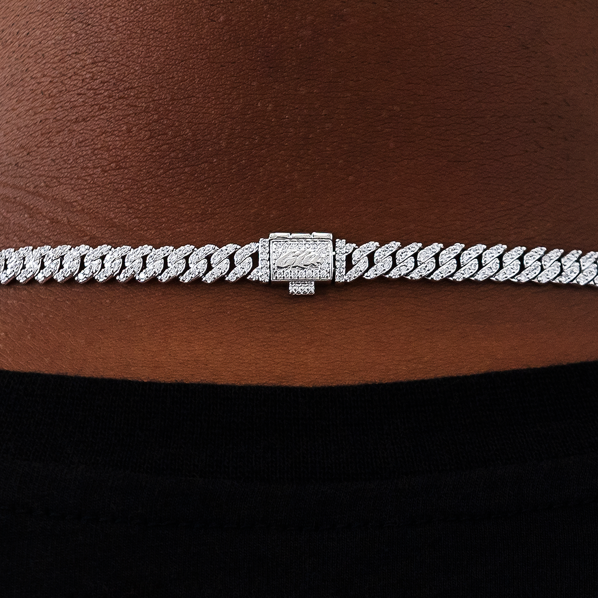 GLD Micro Diamond Prong Cuban Necklace in White Gold - 6mm