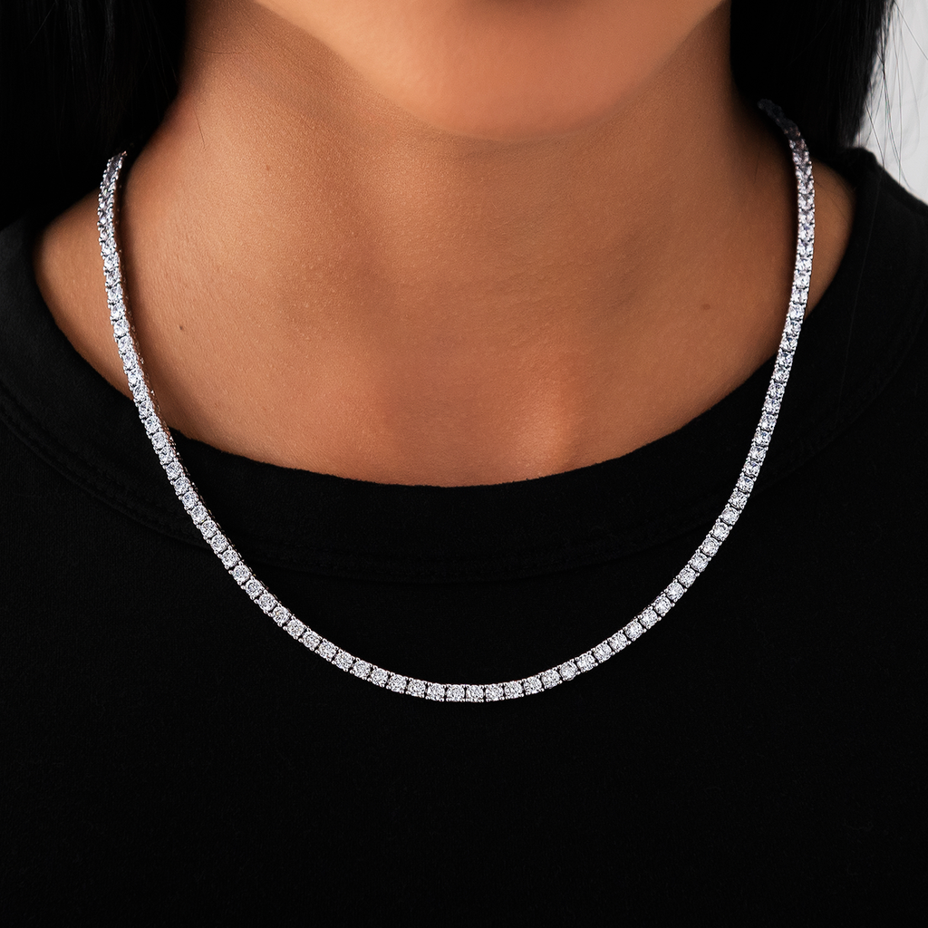 GLD Diamond Tennis Necklace in White Gold- 3mm