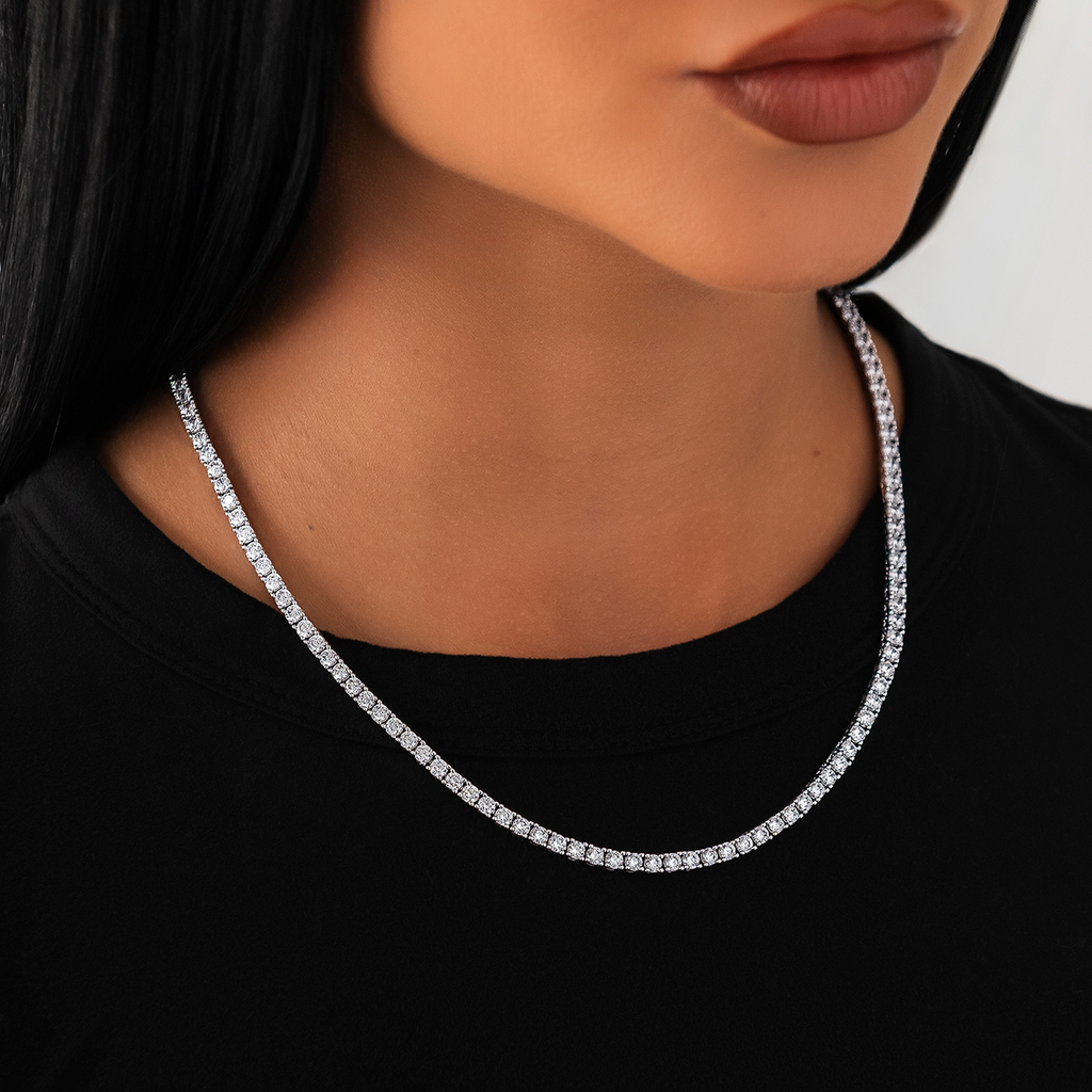 GLD Diamond Tennis Necklace in White Gold- 3mm