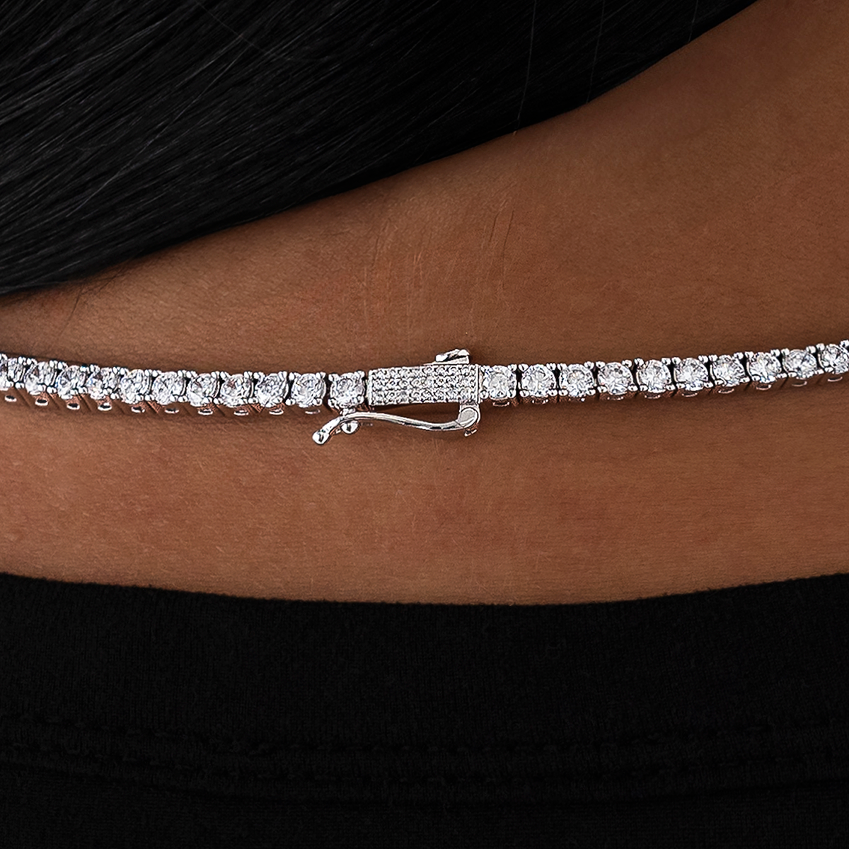 GLD Diamond Tennis Necklace in White Gold- 3mm
