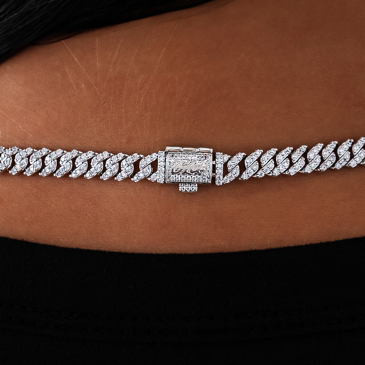 GLD Micro Diamond Prong Cuban Necklace in White Gold - 6mm