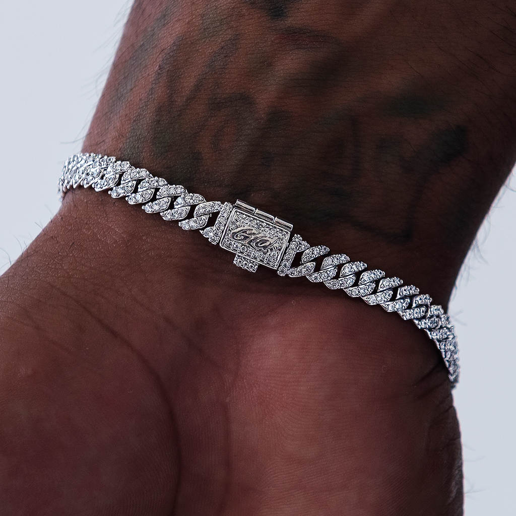 GLD Micro Diamond Prong Cuban Bracelet in White Gold - 6mm