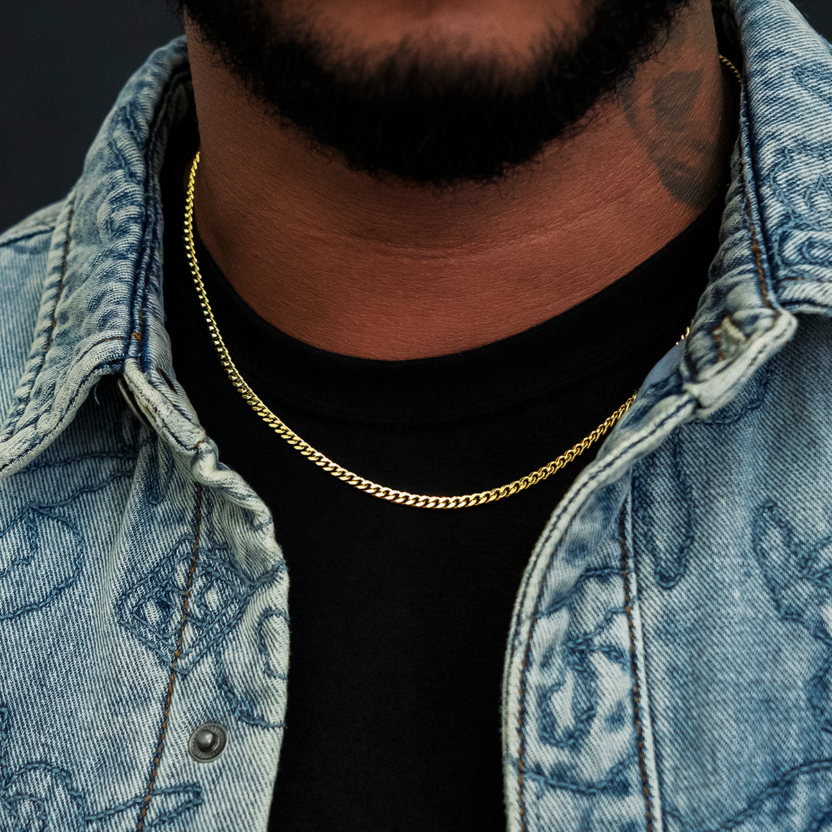 GLD Micro Cuban Chain in Yellow Gold- 3mm