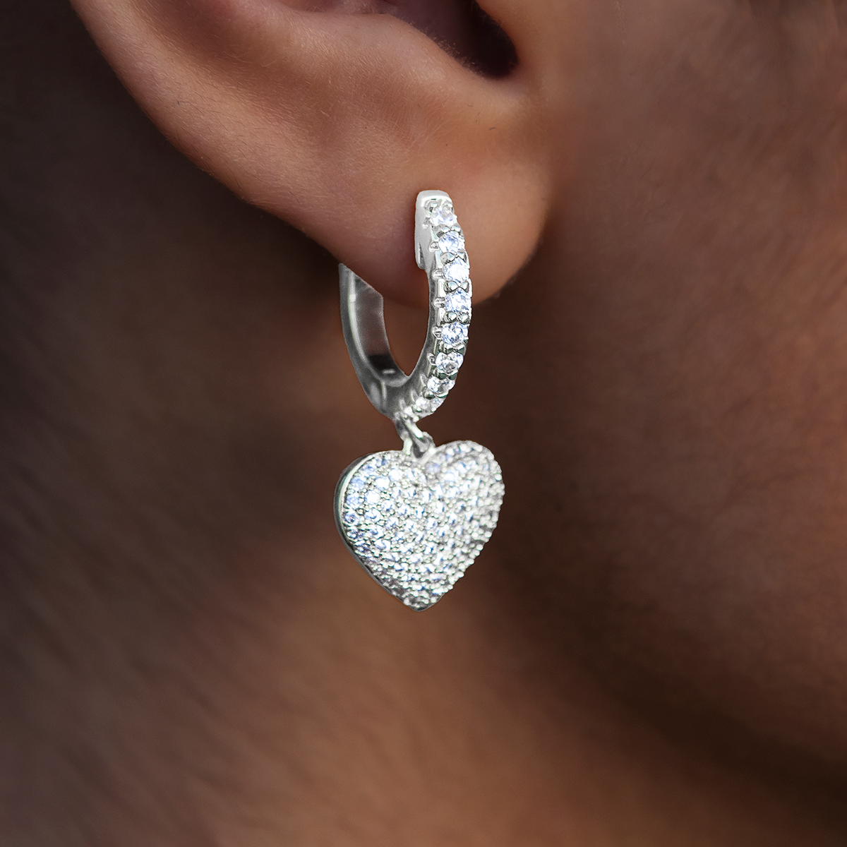 GLD Pave Heart Hoop Earrings in White Gold