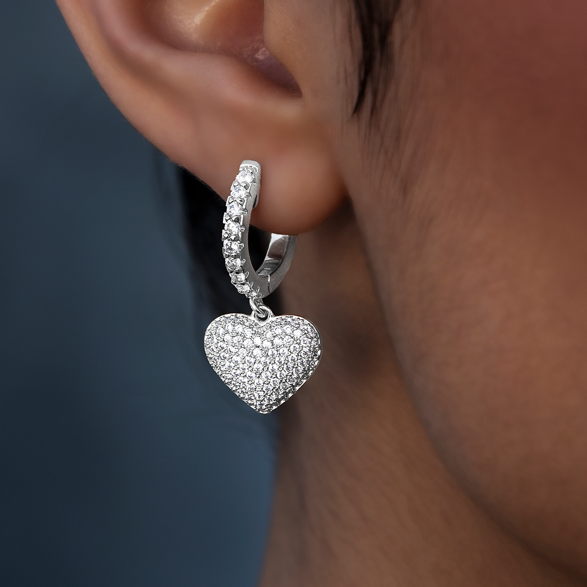 GLD Pave Heart Hoop Earrings in White Gold