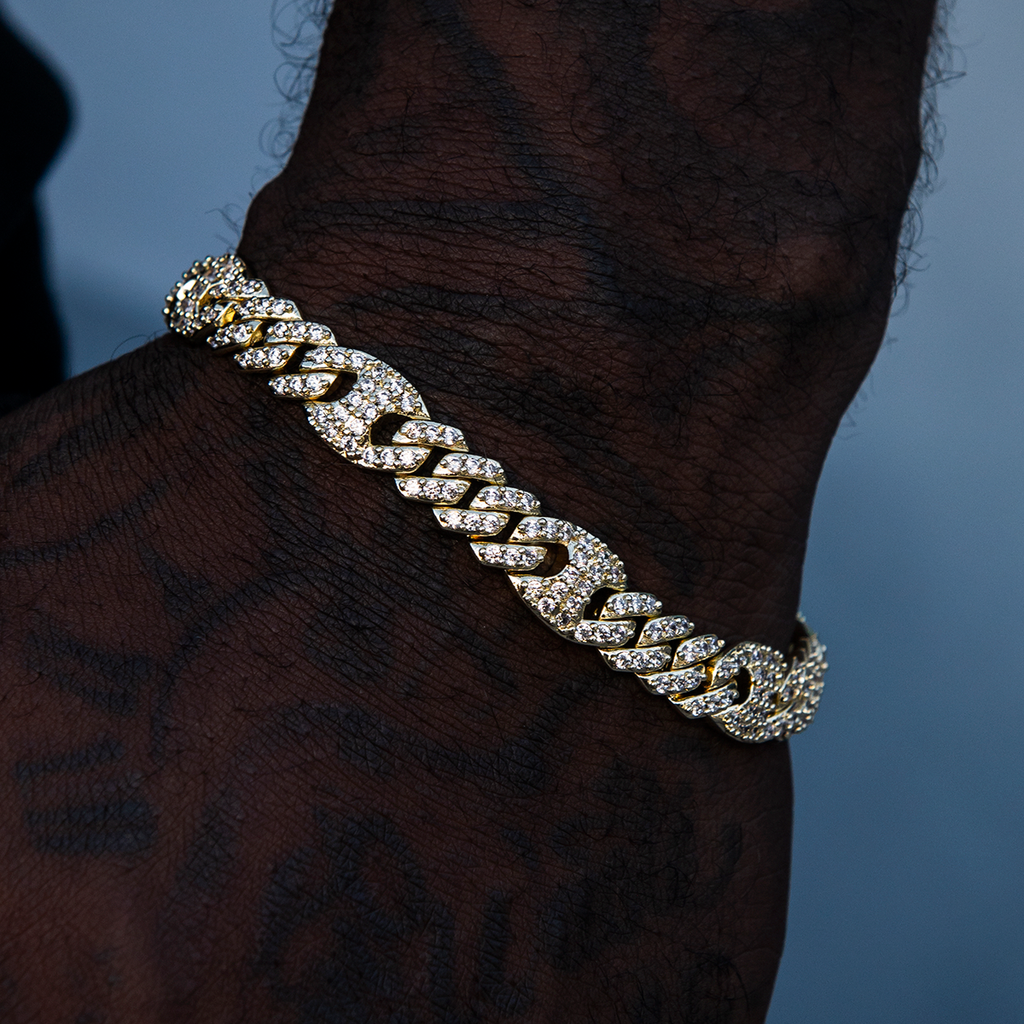 9MM Iced Puffed Mariner Cuban Bracelet - Gold