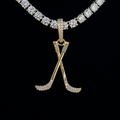 Iced Hockey Sticks Pendant in Yellow Gold