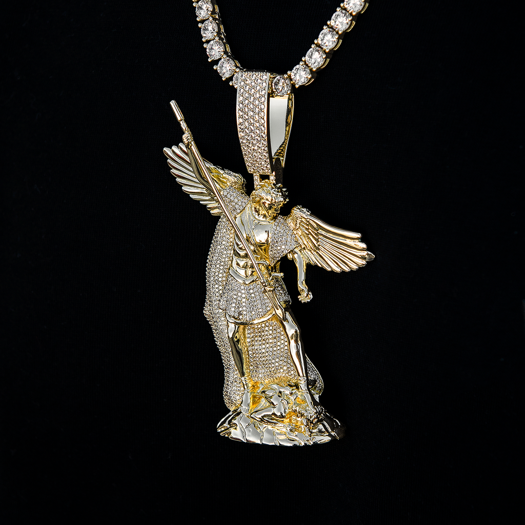 Extra Large Saint Michael Pendant in Yellow Gold