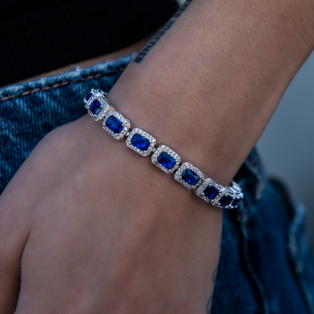 7MM Sapphire Cushion Cut Tennis Bracelet - White Gold