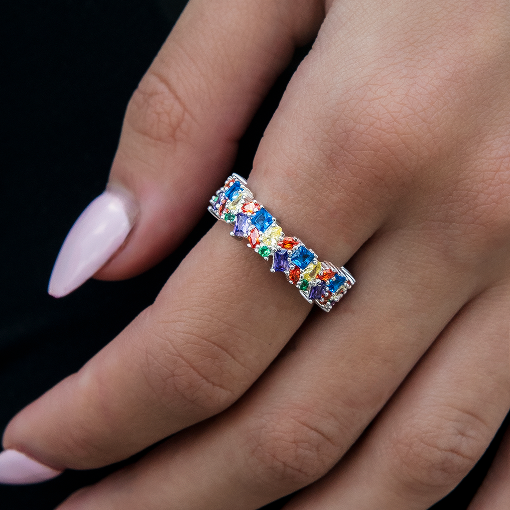 Multicolor Gemstone Ring - White Gold Vermeil