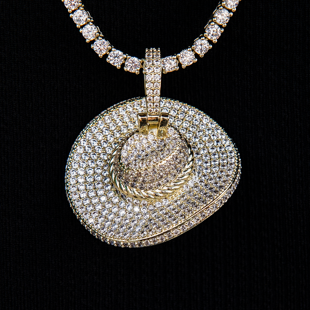 Iced Cowboy Hat Pendant - Yellow Gold