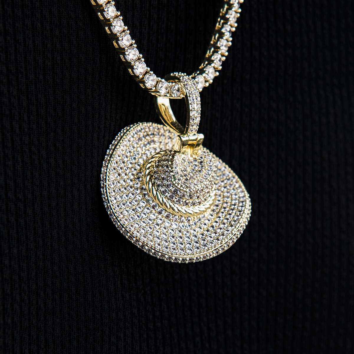 Iced Cowboy Hat Pendant - Yellow Gold