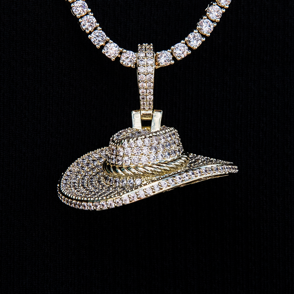 Iced Cowboy Hat Pendant - Yellow Gold