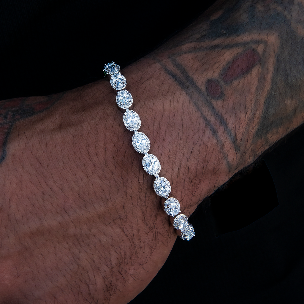 Diamond Oval Clustered Tennis Bracelet in White Gold- 4mm