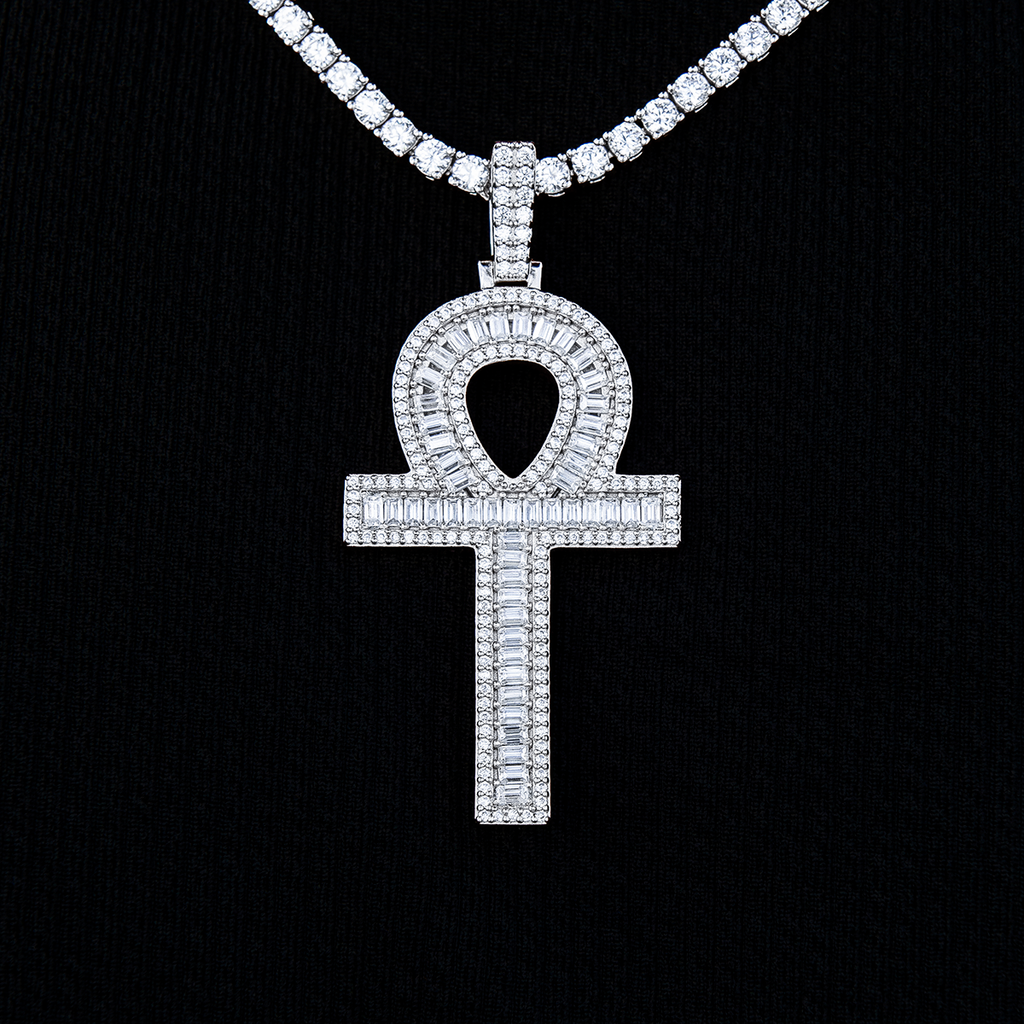 Moissanite Ankh Cross Pendant in Sterling Silver