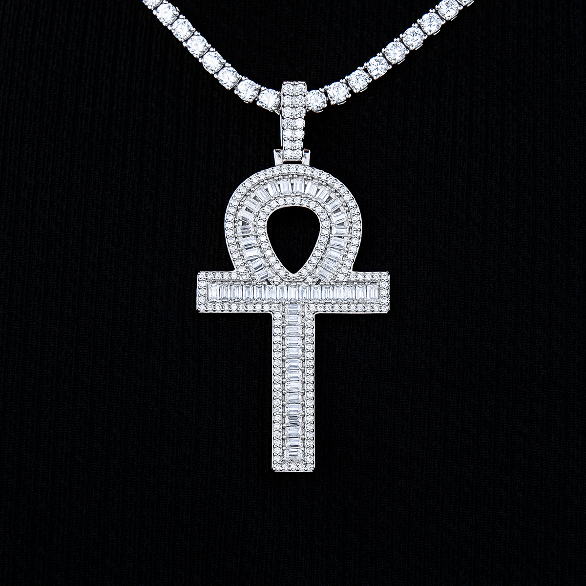 Moissanite Ankh Cross Pendant in Sterling Silver