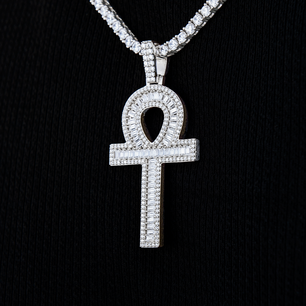 Moissanite Ankh Cross Pendant in Sterling Silver